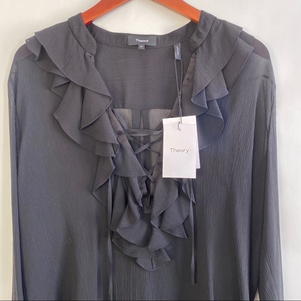 Theory Rianala Black 100% Silk Lace Chiffon Top - Picture 7 of 15